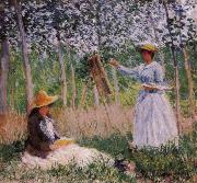Claude Monet Suzanne Reading and Blanche Painting by the Marsh at Giverny oil painting reproduction